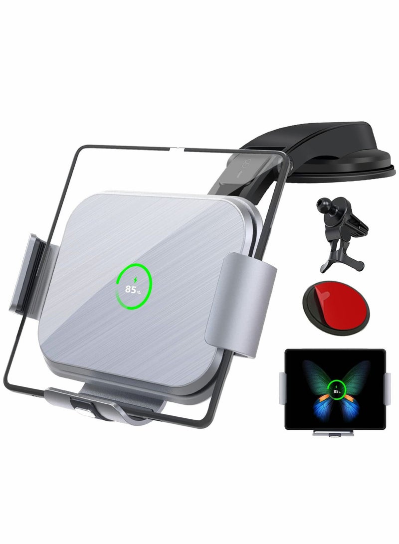 Excefore حامل شاحن سيارة لاسلكي مزدوج الملفات لهاتف Galaxy Z Fold 4/3، حامل سيارة/إكسسوارات، حامل هاتف سريع الشحن 4/3/2/S22 Ultra، iPhone 13 Pro Max، Google Pixel 6  - Image 1