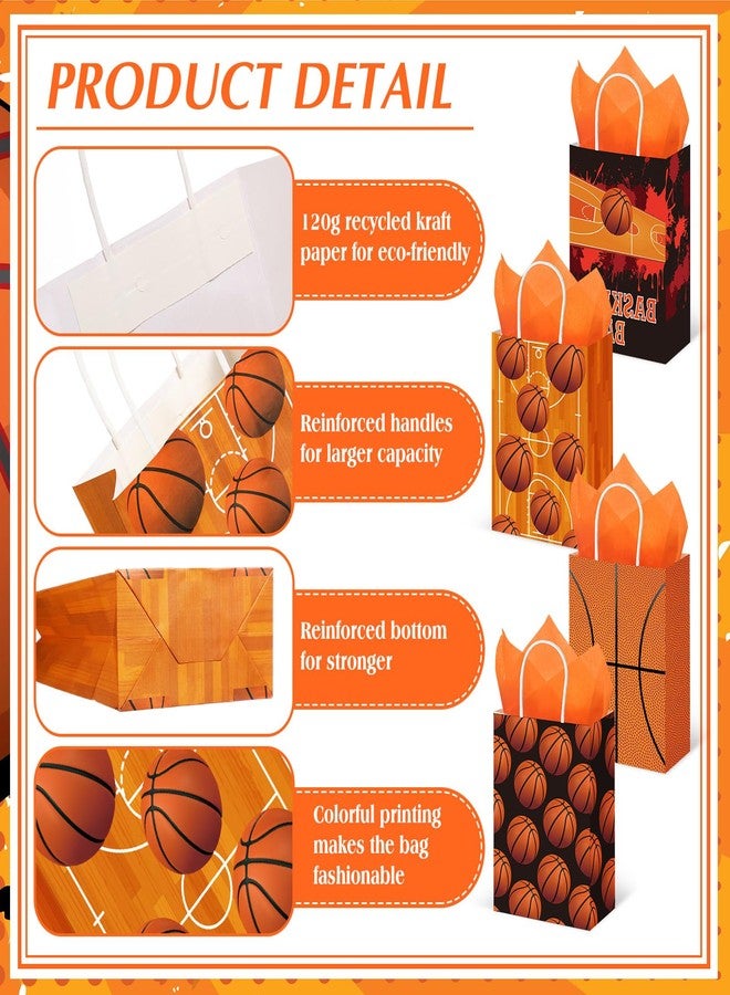 Aoriher 24 Pcs Basketball Party Favors Bags with Tissue Paper, Basketball Candy Treats Bags, Sports Ball Goodie Gift Wraps for Birthday Party Supplies Kids Boys Girls - Image 3
