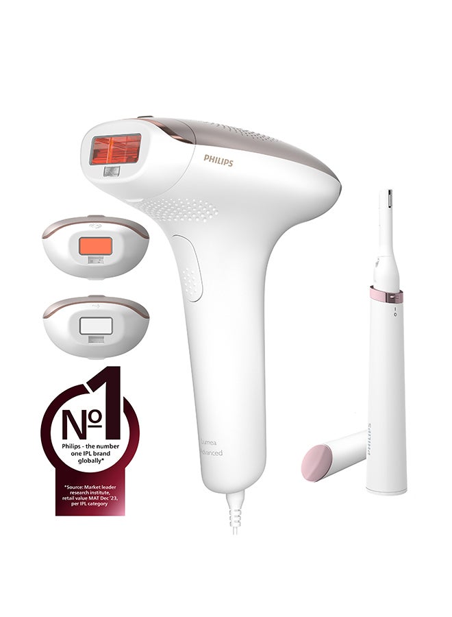 Philips Lumea IPL, Hair Removal, 7000 Series, Skintone Sensor, 3 Attachments, Body, Face, Bikini, Compact Pen Trimmer, Corded Use, BRI923/60, 60 Days Money Back Guarantee White/Rose Gold - Image 1