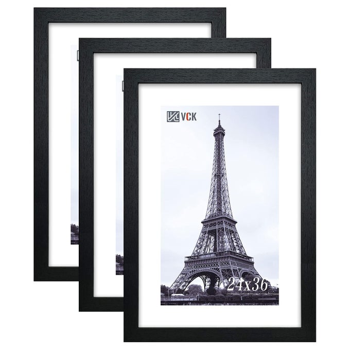24X36 SOLID WOOD POSTER FRAMES BLACK 3 PACK PICTURE FRAME WITH WALL MOUNTING HANGING