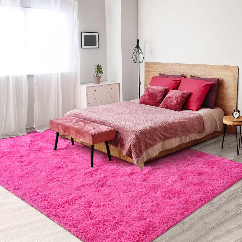 Softlife Rug for Bedroom 5.3x7.6 Feet Area Rug for Living Room Soft Shaggy Rugs for Kids Room Fluffy Fuzzy Carpets Long Plush Bedside Rug Nursery Christmas Home Decoration for Boys Girls  Hot Pink - Image 1