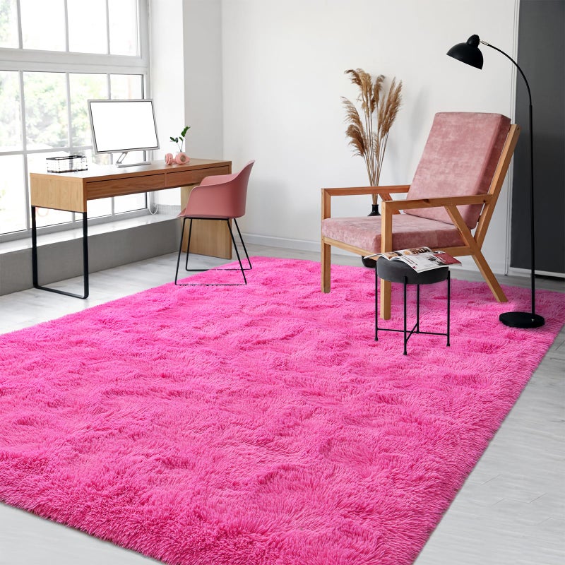 Softlife Rug for Bedroom 5.3x7.6 Feet Area Rug for Living Room Soft Shaggy Rugs for Kids Room Fluffy Fuzzy Carpets Long Plush Bedside Rug Nursery Christmas Home Decoration for Boys Girls  Hot Pink - Image 2