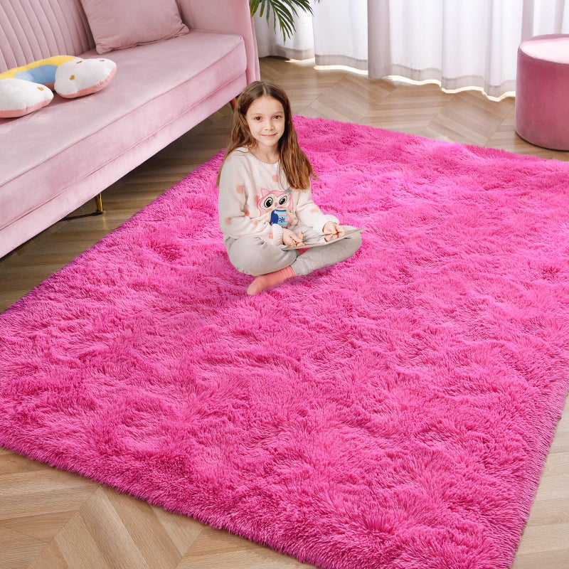 Softlife Rug for Bedroom 5.3x7.6 Feet Area Rug for Living Room Soft Shaggy Rugs for Kids Room Fluffy Fuzzy Carpets Long Plush Bedside Rug Nursery Christmas Home Decoration for Boys Girls  Hot Pink - Image 3