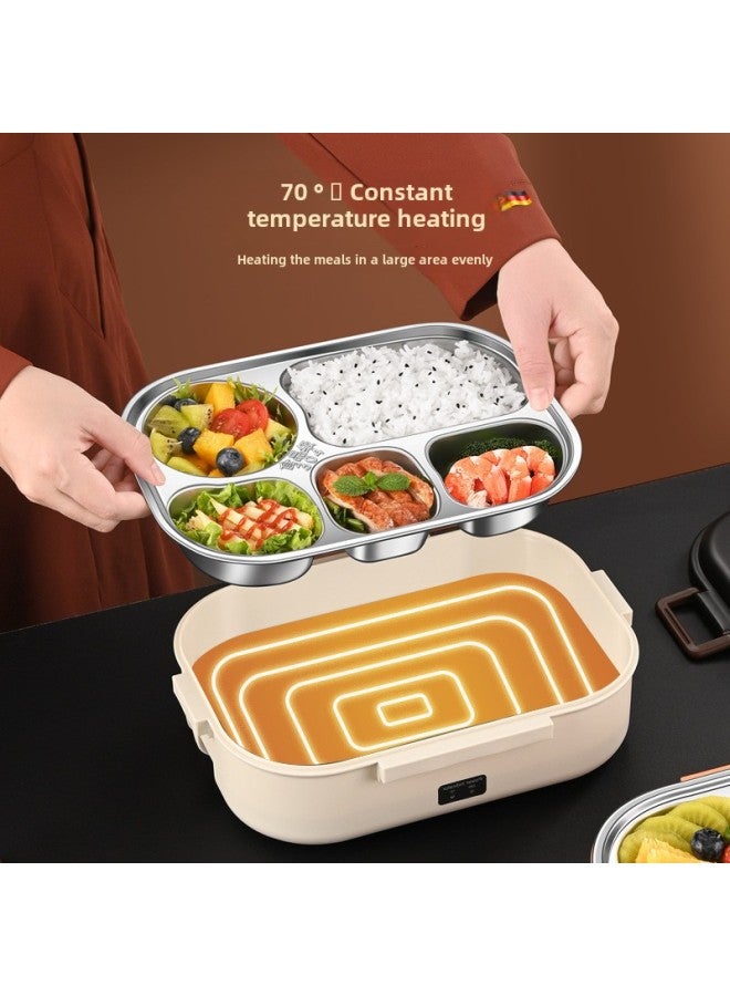 Electric Lunch Box Water Injection-free Heating Plug-in Electric Car Insulation Large Capacity Food Separated Hot Lunch Box-Specifications:(Creamy-white) Electric Lunch Box Four Grids/insulation Bag * With Spoon - Image 3