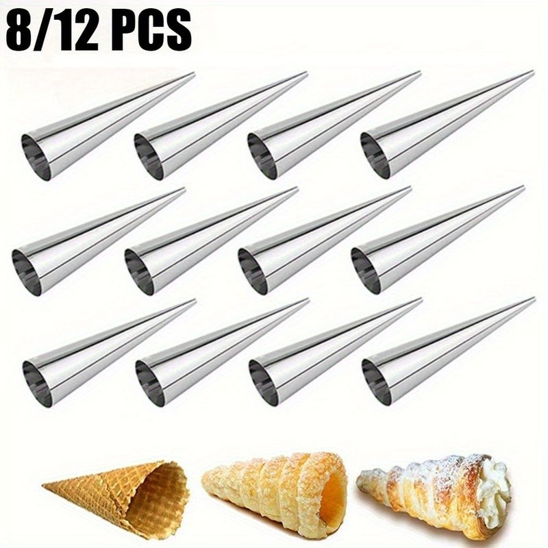 12pcs Stainless Steel Cream Cone Molds Heavy Duty Non Stick Baking Pastry Tools - Image 1