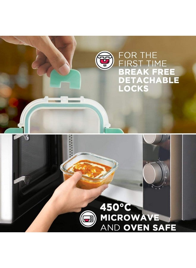 Allo FoodSafe Glass Containers with Lids with Break Free Lock, Oven Microwave Safe Containers, High Borosilicate Meal Prep Glass Food Storage Containers for Kitchen, 520ml, Square - Image 2
