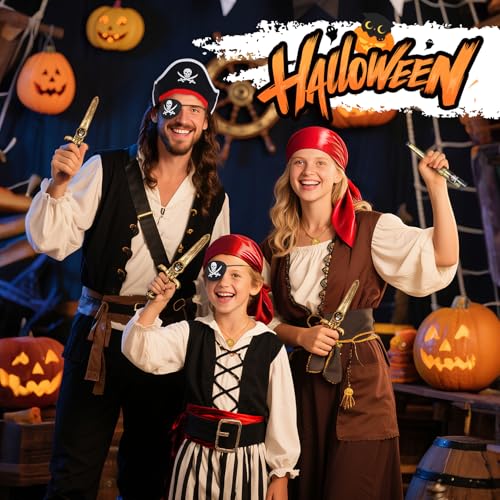 HUITEM 9 PCS Pirate Accessories Set Pirate Costume Accessories With Hat Head Scarf Sash Belt Eye Patches Swords Map Necklace for Halloween Party Favors Supplies Toys - Image 5