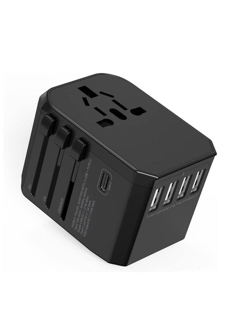Universal Travel Adapter with 4 Ultra-Fast USB Port and 1 Ultra-Fast USB Type C Port and Power Socket Worldwide Plugs UK EU US AU Auto Switch - Image 1