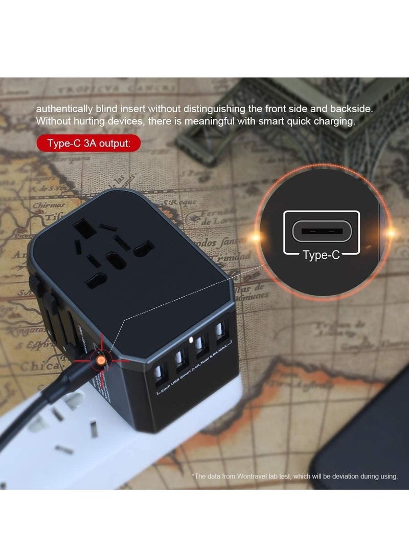 Universal Travel Adapter with 4 Ultra-Fast USB Port and 1 Ultra-Fast USB Type C Port and Power Socket Worldwide Plugs UK EU US AU Auto Switch - Image 3