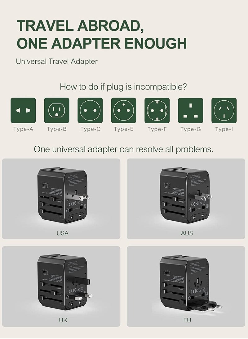 Universal Travel Adapter with 4 Ultra-Fast USB Port and 1 Ultra-Fast USB Type C Port and Power Socket Worldwide Plugs UK EU US AU Auto Switch - Image 2