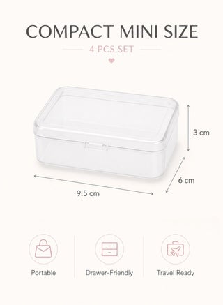 4 Pcs Clear Small Plastic Storage Boxes, Mini Organizer Cases With Snap Lid For Jewelry, Nail Art, Beads & Small Accessories(9.5x 6x3cm) - view 3