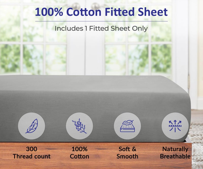 Royale Linens 300 Count Thread Count 100 ٪ Staple Cofted Cotton Mitton - Super Super Deep Pocket Bottom -shop -silver full seabe الحجم الكامل - ورقة كاملة مجهزة فقط - ورقة مرنة (فضية كاملة) - Image 3