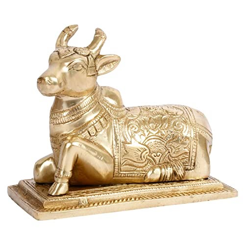 ARTVARKO Brass Nandi Cow Spiritual Vastu Shiva Nandi Pooja Figurine Sculpture, Kamdhenu Bull for Religious Puja and Home Office Temple Decoration Showpiece 5.5 Inch - Image 2
