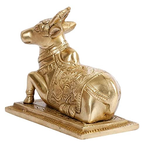 ARTVARKO Brass Nandi Cow Spiritual Vastu Shiva Nandi Pooja Figurine Sculpture, Kamdhenu Bull for Religious Puja and Home Office Temple Decoration Showpiece 5.5 Inch - Image 4
