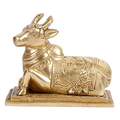 ARTVARKO Brass Nandi Cow Spiritual Vastu Shiva Nandi Pooja Figurine Sculpture, Kamdhenu Bull for Religious Puja and Home Office Temple Decoration Showpiece 5.5 Inch - Image 3