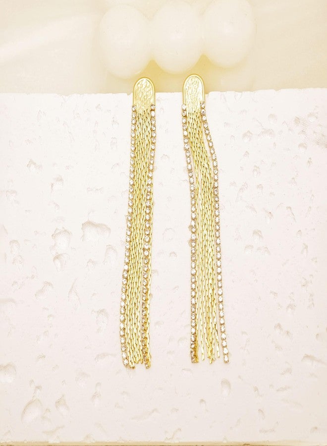 Tituthia Gold Dangle Earrings for Women, 14K Dangle Earrings for Women Trend, Hypoallergenic Long Tassel Drop Chain Earrings, Brass, No Gemstone - Image 4