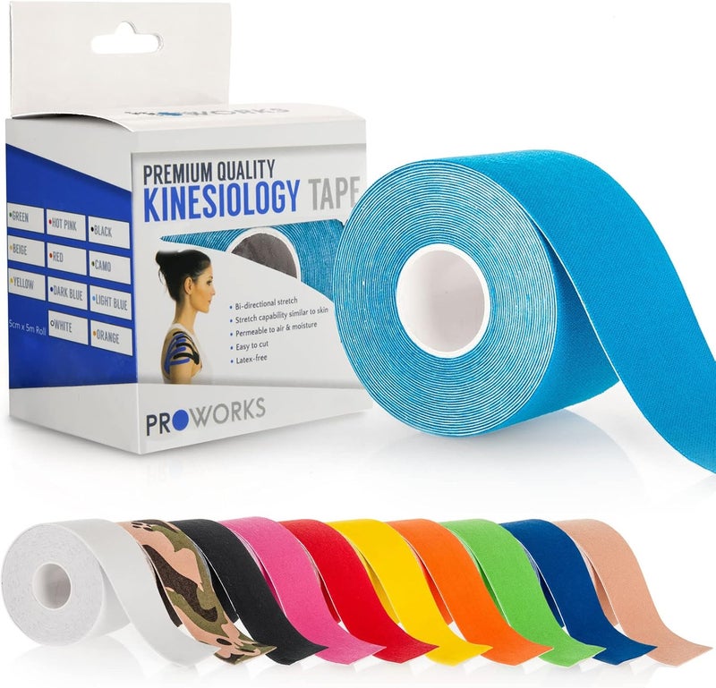 Proworks Kinesiology Tape 5m Roll of Elastic Muscle Support Tape for Exercise Sports Injury Recovery Light Blue - Image 1