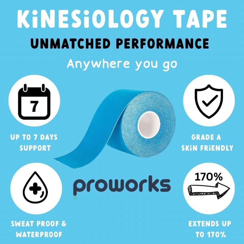 Proworks Kinesiology Tape 5m Roll of Elastic Muscle Support Tape for Exercise Sports Injury Recovery Light Blue - Image 2