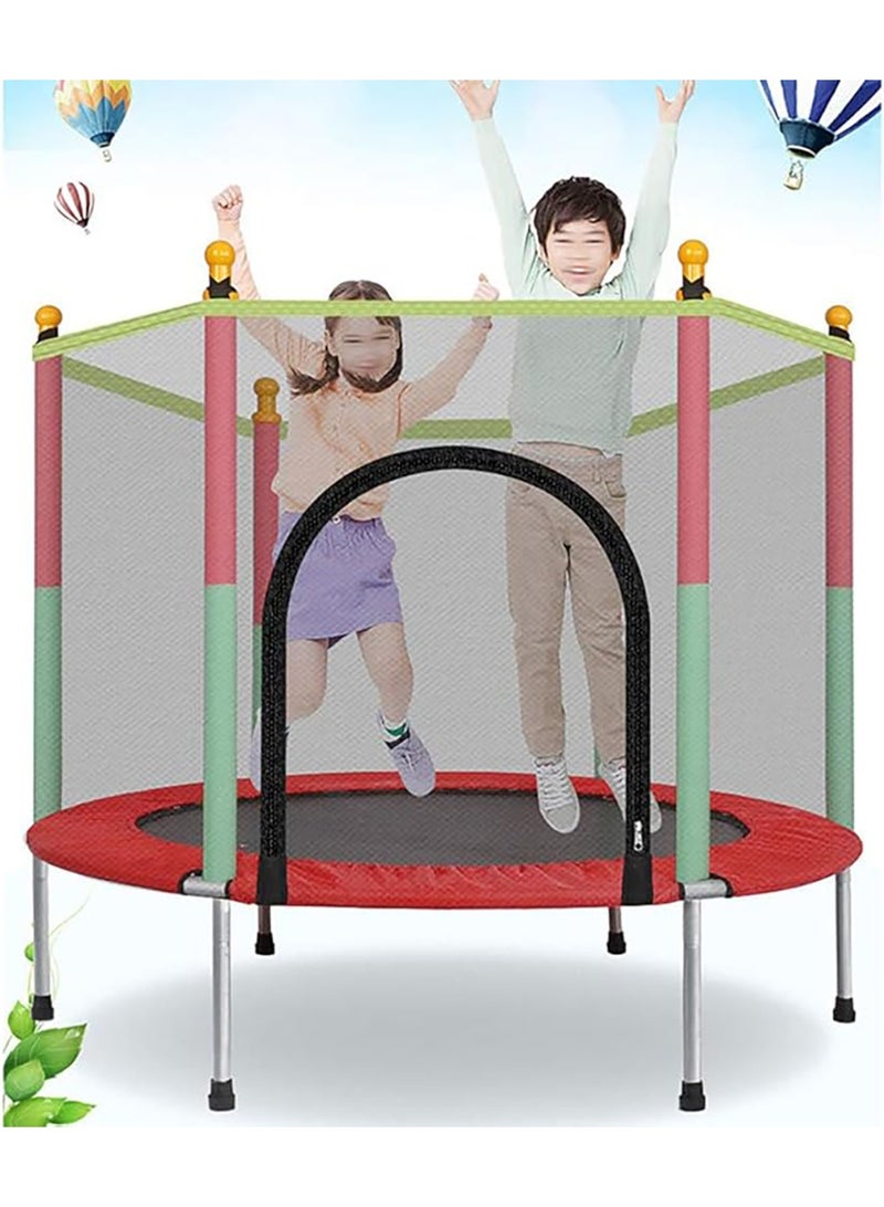 Trampoline for Kids 5 FT Indoor Outdoor Toddler Trampoline Bulit-in Zipper Heavy Duty Steel Frame with Basketball Hoop, Rubber Ball and Safety Net (Pink) - Image 1