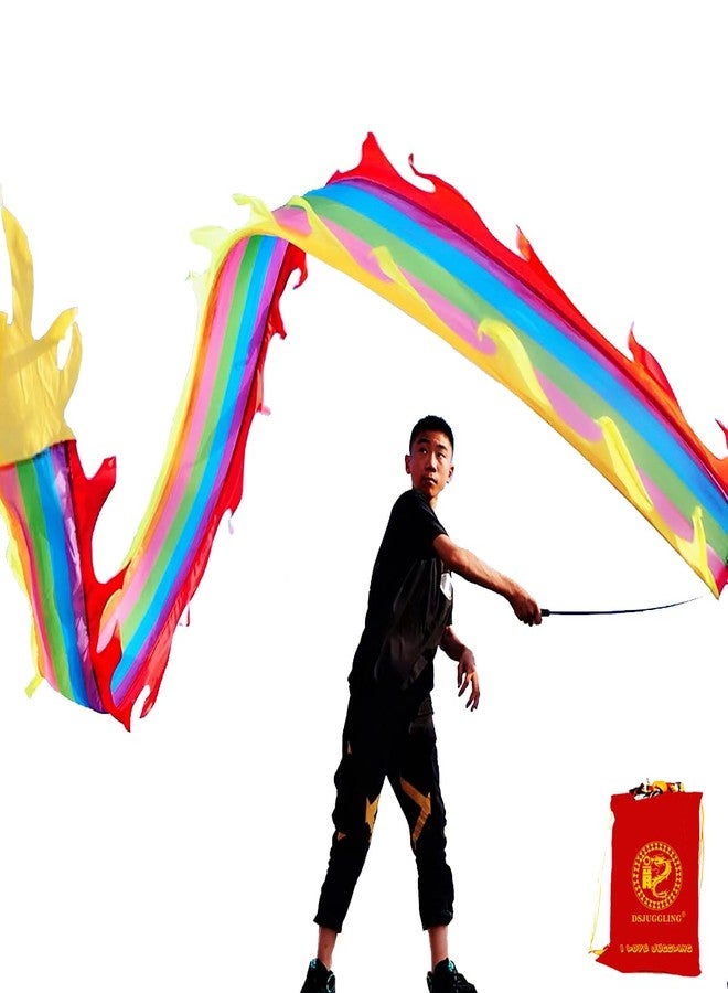 DSJUGGLING 3 Meters (9.8 FT) Golden Scale Dragon Poi, Outdoor Flinging Fitness Dragon Dance 3D Rainbow Color Dragon Ribbon Streamer with Fiberglass Handstick + Travel Bag! (Rainbow Dragon) - Image 1