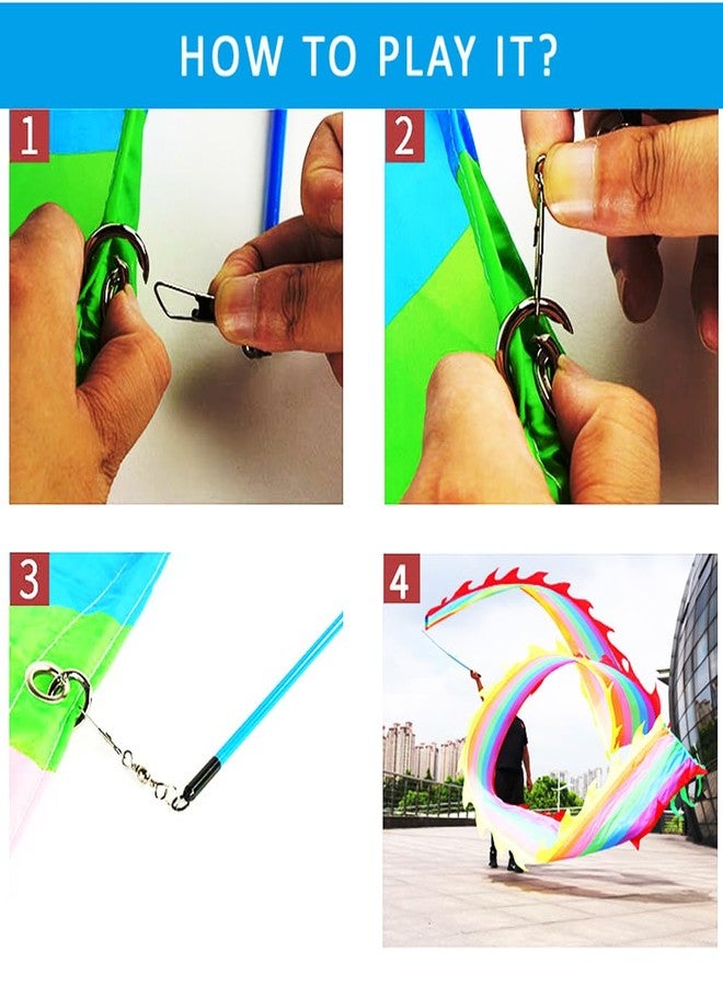 DSJUGGLING 3 Meters (9.8 FT) Golden Scale Dragon Poi, Outdoor Flinging Fitness Dragon Dance 3D Rainbow Color Dragon Ribbon Streamer with Fiberglass Handstick + Travel Bag! (Rainbow Dragon) - Image 5
