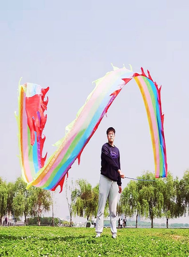 DSJUGGLING 3 Meters (9.8 FT) Golden Scale Dragon Poi, Outdoor Flinging Fitness Dragon Dance 3D Rainbow Color Dragon Ribbon Streamer with Fiberglass Handstick + Travel Bag! (Rainbow Dragon) - Image 2