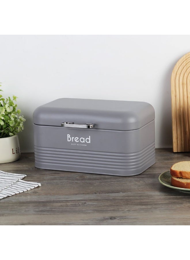 DANUBE HOME Gravitas Metal Bread Box Grey – Durable & Stylish Bread Storage, Airtight, Anti-Rust, Perfect for Kitchen Organization, Space-Saving & Freshness Retention 30X19.5X15.5 cm - Image 1