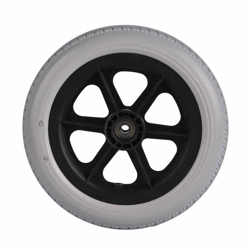 Wheelchair Rear Wheel 12in Grey PU Solid Tire No-Inflate Anti-Slip Texture - Thickened Hub Strong Bearing Capacity Wheelchair Replacement Wheel for Wheelchair Users - Image 1