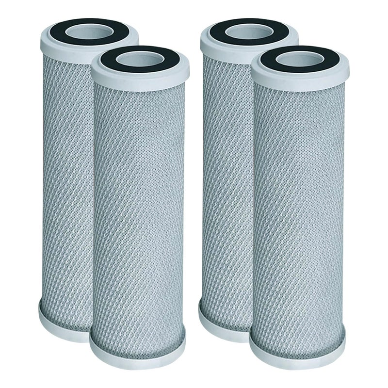 فلاتر مياه كربونية 4 عبوات بتدفق شعاعي متوافقة مع نماذج CB3 GE FXUVC FXULC CBC10 تزيل الطعم السيء فلتر استبدال للمنزل بالكامل 05 ميكرون 10 × 25