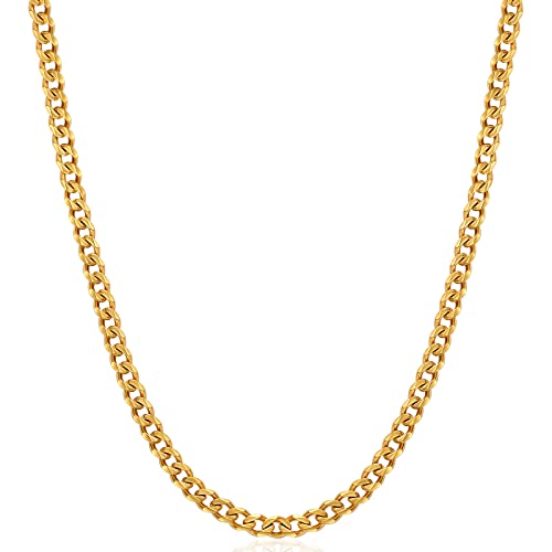 Fiusem 3.5mm Gold Chains for Men, 18K Gold Plated Mens Necklace Chains, Stainless Steel Cuban Link Chain Necklace for Men and Women, Mens Chains 24 Inch - Image 1