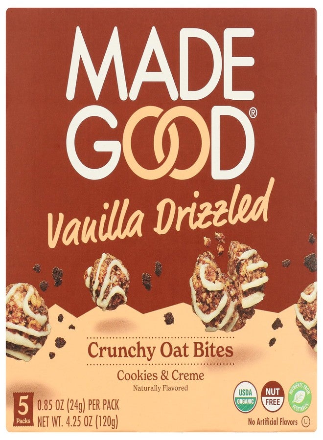 MADE GOOD MadeGood Vanilla Drizzled Crunchy Oat Bites, 5 Pack, Organic Snacks - Image 1