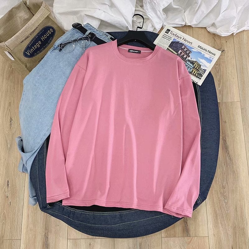 Multi-color Base Shirt Basic Long-sleeved T-shirt Men's and Women's 2021 Spring and Autumn Thin Top Solid Color Round Neck Simple T-shirt - Image 4
