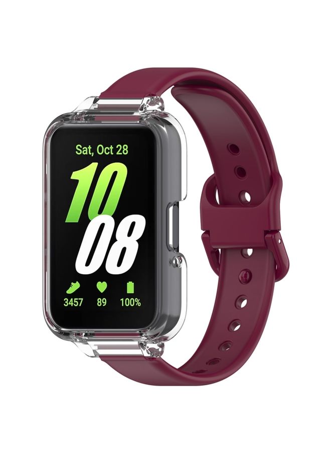 Replacement Strap For Samsung Galaxy Fit 3 Half Coverage PC Watch Case + Silicone Watch Band Set Wine Red - Image 1