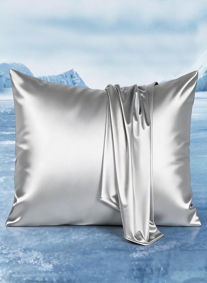 LUXEAR Cooling Pillow Cases for Hot Sleepers, Double-Sided Upgraded Arc-Chill Q-Max > 0.5 Cooling Satin Pillowcase, Silky Soft, Hair & Skin Friendly, Hidden Zipper - Standard, Silver Gray,1 Pack - Image 1