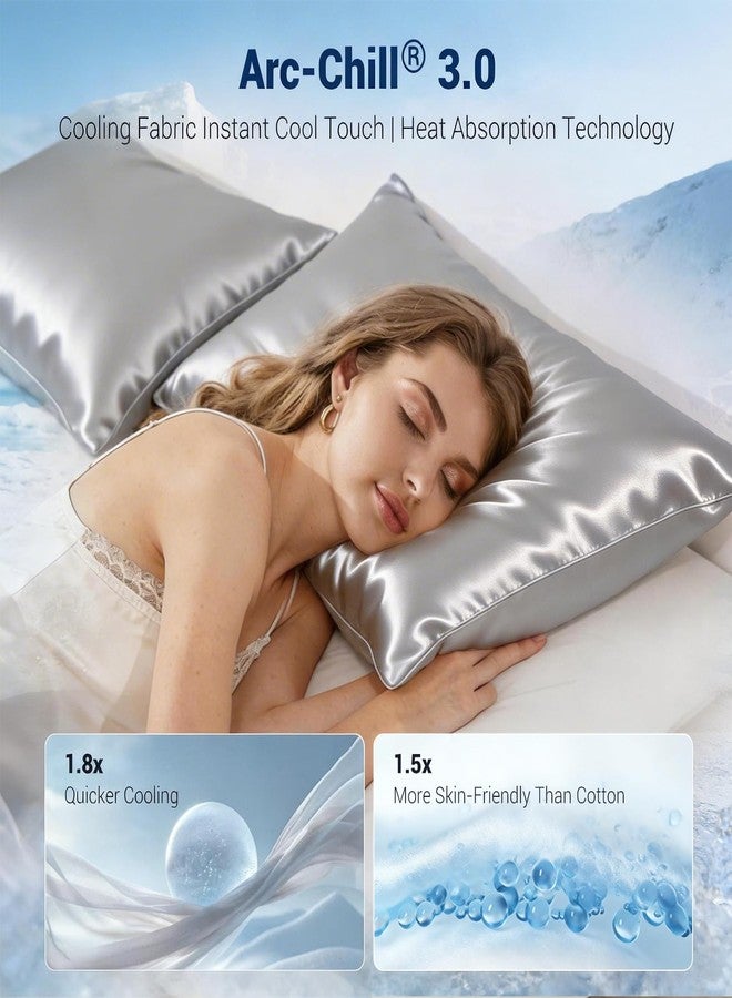 LUXEAR Cooling Pillow Cases for Hot Sleepers, Double-Sided Upgraded Arc-Chill Q-Max > 0.5 Cooling Satin Pillowcase, Silky Soft, Hair & Skin Friendly, Hidden Zipper - Standard, Silver Gray,1 Pack - Image 2