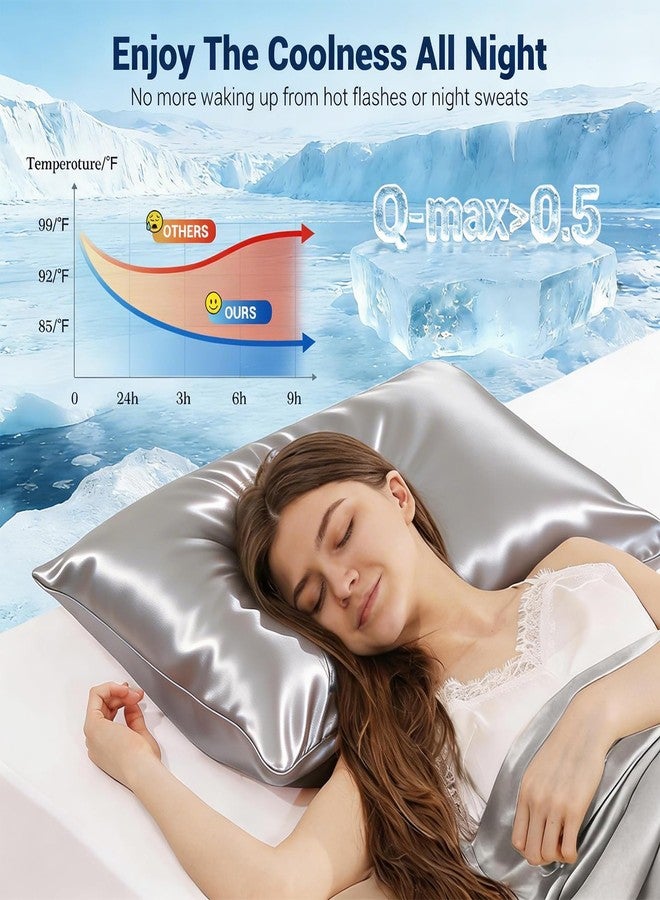 LUXEAR Cooling Pillow Cases for Hot Sleepers, Double-Sided Upgraded Arc-Chill Q-Max > 0.5 Cooling Satin Pillowcase, Silky Soft, Hair & Skin Friendly, Hidden Zipper - Standard, Silver Gray,1 Pack - Image 3