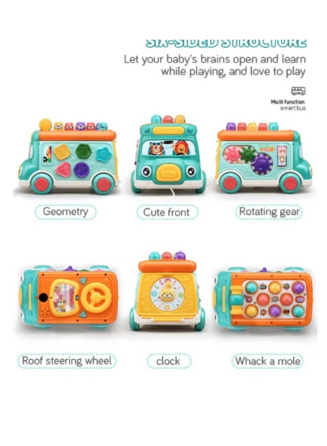 Music Activity Bus Baby Toy, Infant Education Learn Car, Sound and Light,Interactive Game,Shape Sorter,Animal Matching, Holiday Birthday Gift for Toddler Kid Boy Girl Blue - Image 3