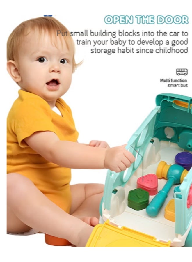 Music Activity Bus Baby Toy, Infant Education Learn Car, Sound and Light,Interactive Game,Shape Sorter,Animal Matching, Holiday Birthday Gift for Toddler Kid Boy Girl Blue - Image 4