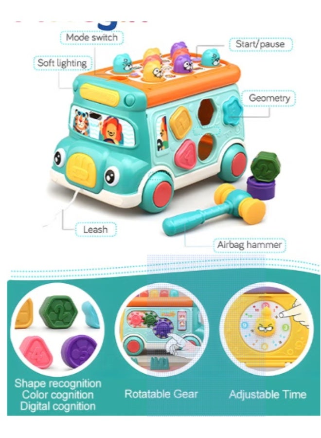 Music Activity Bus Baby Toy, Infant Education Learn Car, Sound and Light,Interactive Game,Shape Sorter,Animal Matching, Holiday Birthday Gift for Toddler Kid Boy Girl Blue - Image 2