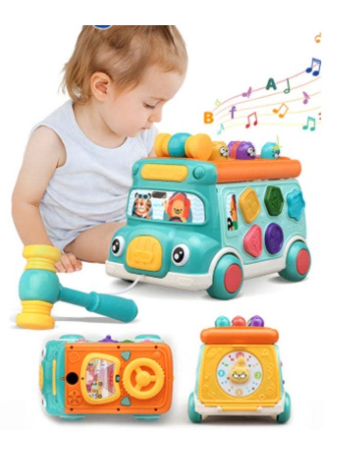 Music Activity Bus Baby Toy, Infant Education Learn Car, Sound and Light,Interactive Game,Shape Sorter,Animal Matching, Holiday Birthday Gift for Toddler Kid Boy Girl Blue - Image 5
