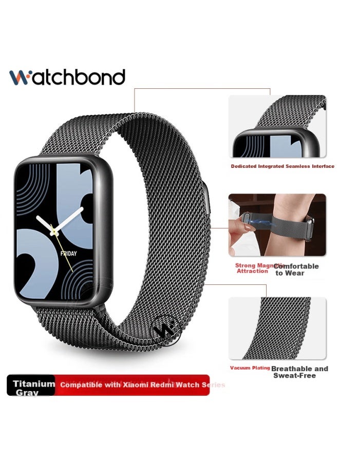 Watchbond Milanese Magnetic Stainless Steel Metal Strap For Xiaomi Mi Band 9 Pro/8 Pro And Redmi Watch 5/4 Summer Wristband