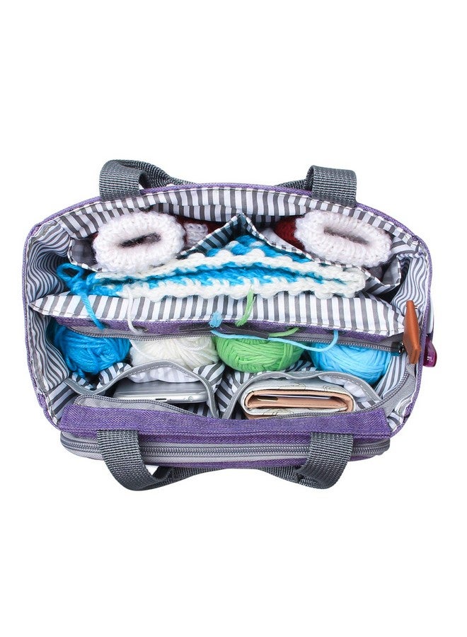 LUXJA Crochet Tote Bag, Yarn Storage Bag For Small Unfinished Projects, Crochet Hooks And Other Accessories, Purple  - Image 2