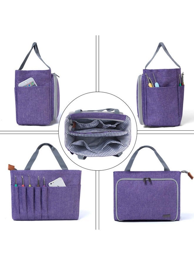 LUXJA Crochet Tote Bag, Yarn Storage Bag For Small Unfinished Projects, Crochet Hooks And Other Accessories, Purple  - Image 3