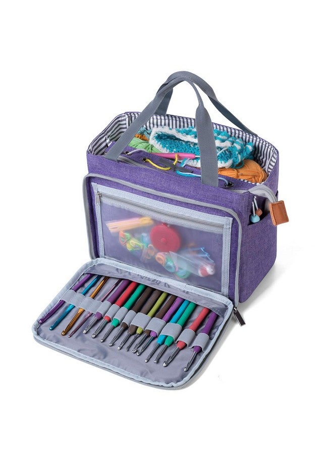 LUXJA Crochet Tote Bag, Yarn Storage Bag For Small Unfinished Projects, Crochet Hooks And Other Accessories, Purple  - Image 1