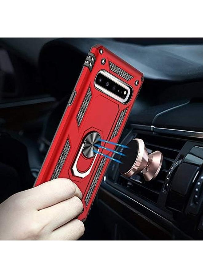 erorex - Phone Case For Samsung Galaxy S10 5G With Tempered Glass Screen Protector Cover And Stand Ring Magnetic Rugged Metal Silicone Rubber Holder Hard Shockproof Heavy Duty Accessories S105G 10S G5 Red - Image 1
