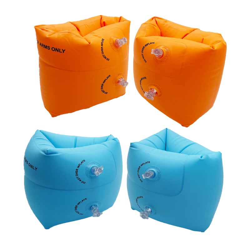 10Leccion 2 Pack Inflatable Arm Floaties for Toddlers Blow up Water Wings for Kids Swimming Arm Bands Floatation for Children and Adults 30150LBSBlue and Orange - Image 2