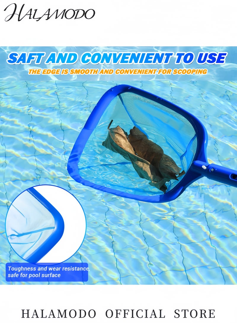 HALAMODO Telescopic Pool Skimmer Net with Pole Heavy Duty Leaf Rake Mesh Net for Pool Cleaning Spa Hot Tub Pond Fine Mesh Debris Catcher Extendable Handle Pool Net Skimmer Tool  - Image 3
