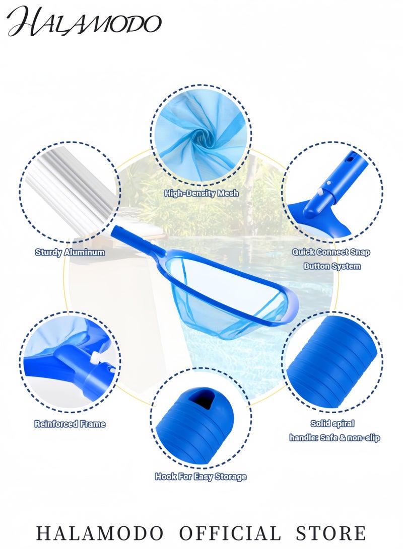 HALAMODO Telescopic Pool Skimmer Net with Pole Heavy Duty Leaf Rake Mesh Net for Pool Cleaning Spa Hot Tub Pond Fine Mesh Debris Catcher Extendable Handle Pool Net Skimmer Tool  - Image 5