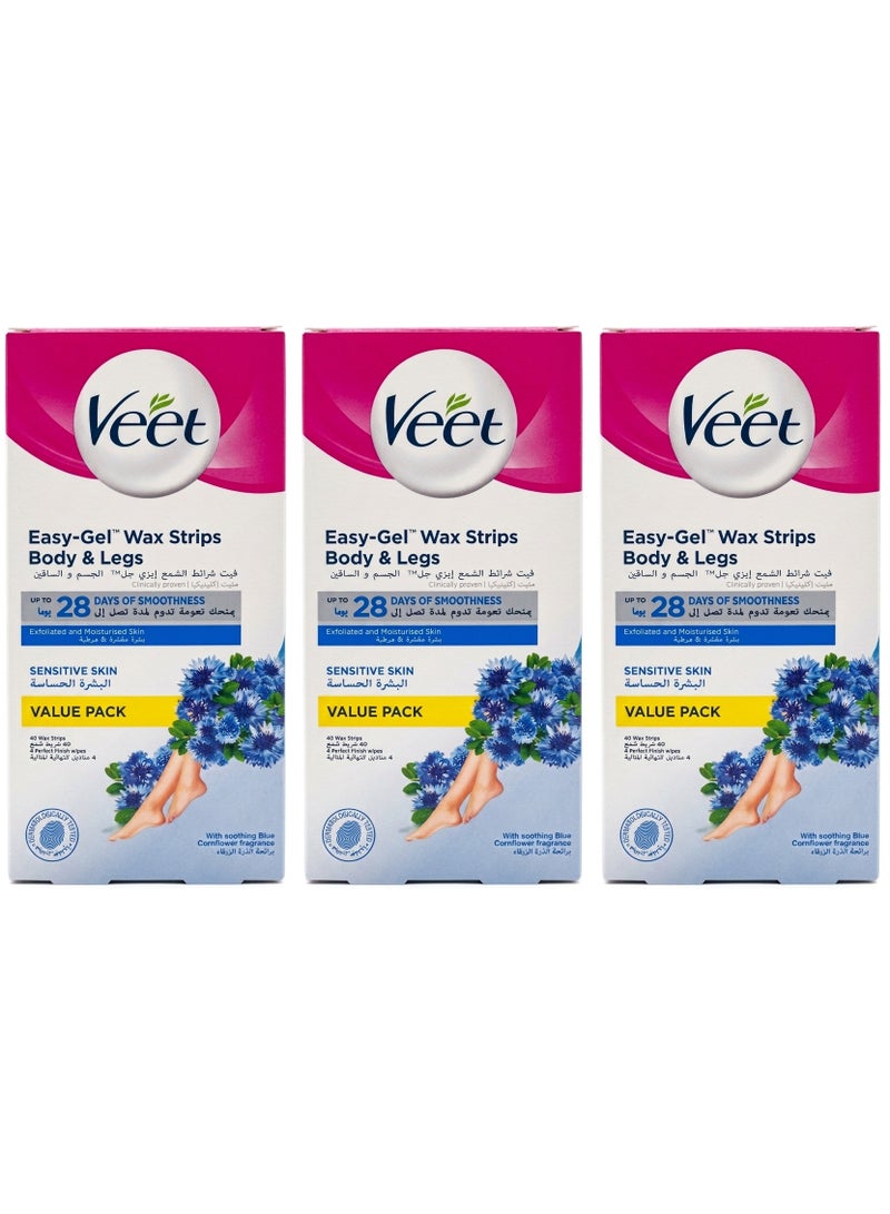 Veet 3Pcs Hair Removal Cold Wax Strips Sensitive Skin Blue 40-Piece Strips - Image 1