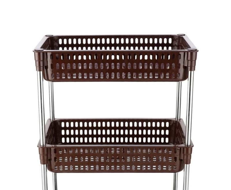 Finner Square 5 Layer Multipurpose Shelf Stand Basket Rack for Kitchen Office Use EasytoMove Slide Out Stand Rack Basket Fruits Vegetables Basket StandGrey - Image 4